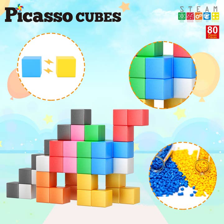 PicassoTiles - Wholesale Building Set - Kids - Magnet Cube Building Blocks 80 Piece 1.2" Magnetic Cube Toys