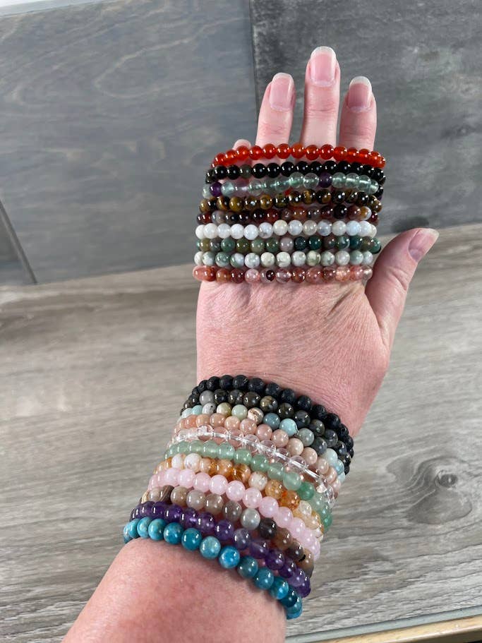 Keystone Crystals - Wholesale Beaded Bracelet - 8mm Round Gemstone Beaded Bracelets – Assorted Crystals Bulk52