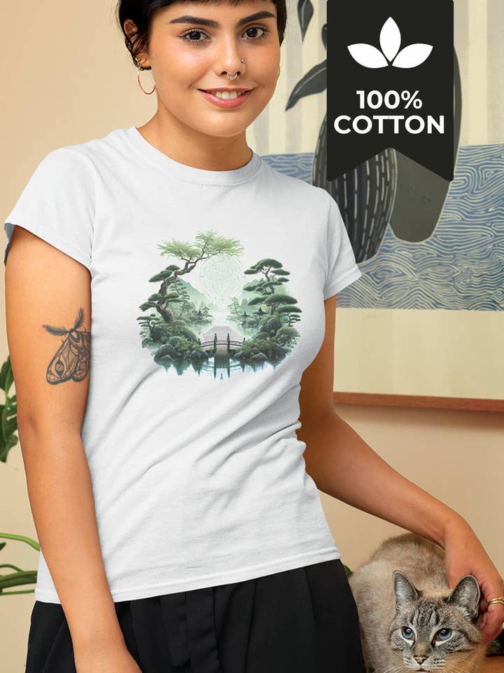 Garden of Zen - 100% Cotton Vintage Japanese Nature Shirt for wholesale by Running With Wolves