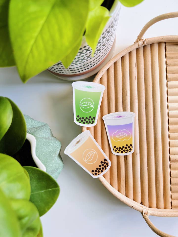 Gradient Boba Klar Vinyl klistermærker for engroshandel hos Matcha Paper Co.