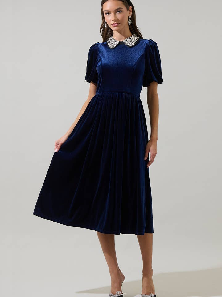 Francie Rhinestone Velvet Midi Dress for wholesale by Sugarlips