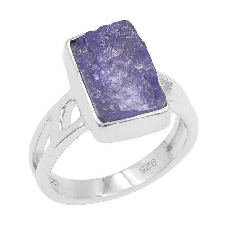 Ruwe Tanzaniet Ring | 925 Sterling Zilveren Edelsteen Sieraad voor wholesale door Jay Jools