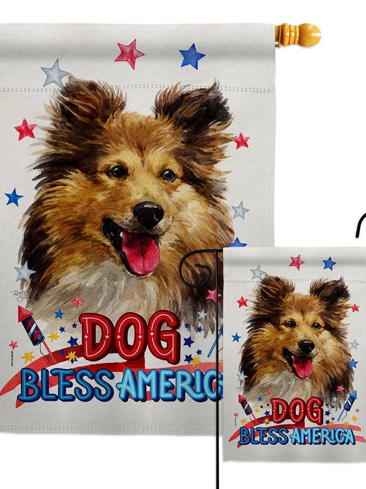 Flag Patriotic Shetl Sheepdog Dog Usa Star Stripes Garden for wholesale by Two Group Flag Co