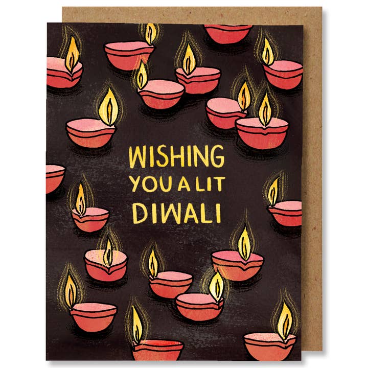 Lit Diwali - Illustrated Funny Pun Holiday Card for wholesale by NANU Studio