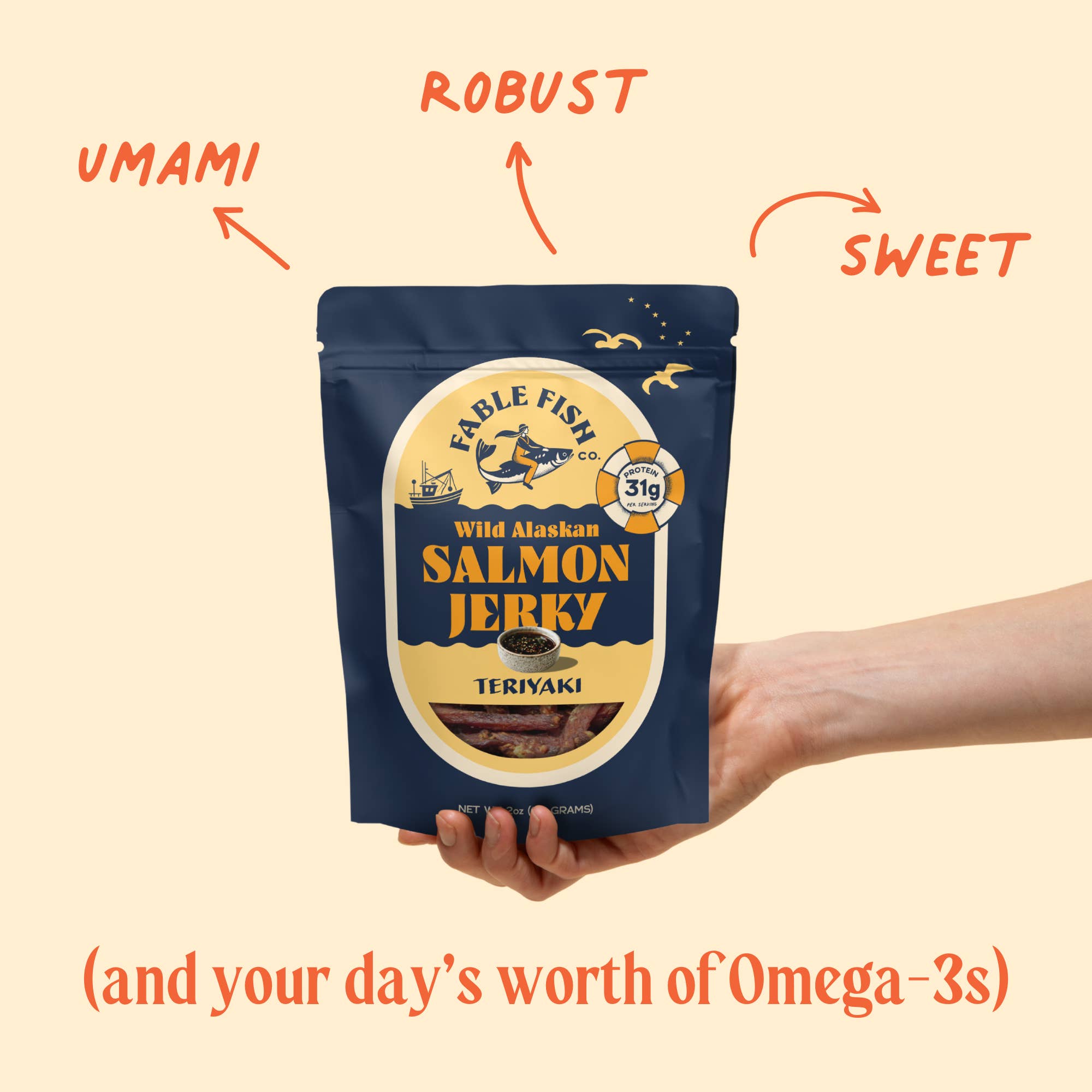 Fable Fish Company - Wholesale Jerky - Teriyaki Wild Alaskan Sockeye Salmon Jerky (64 ct case)