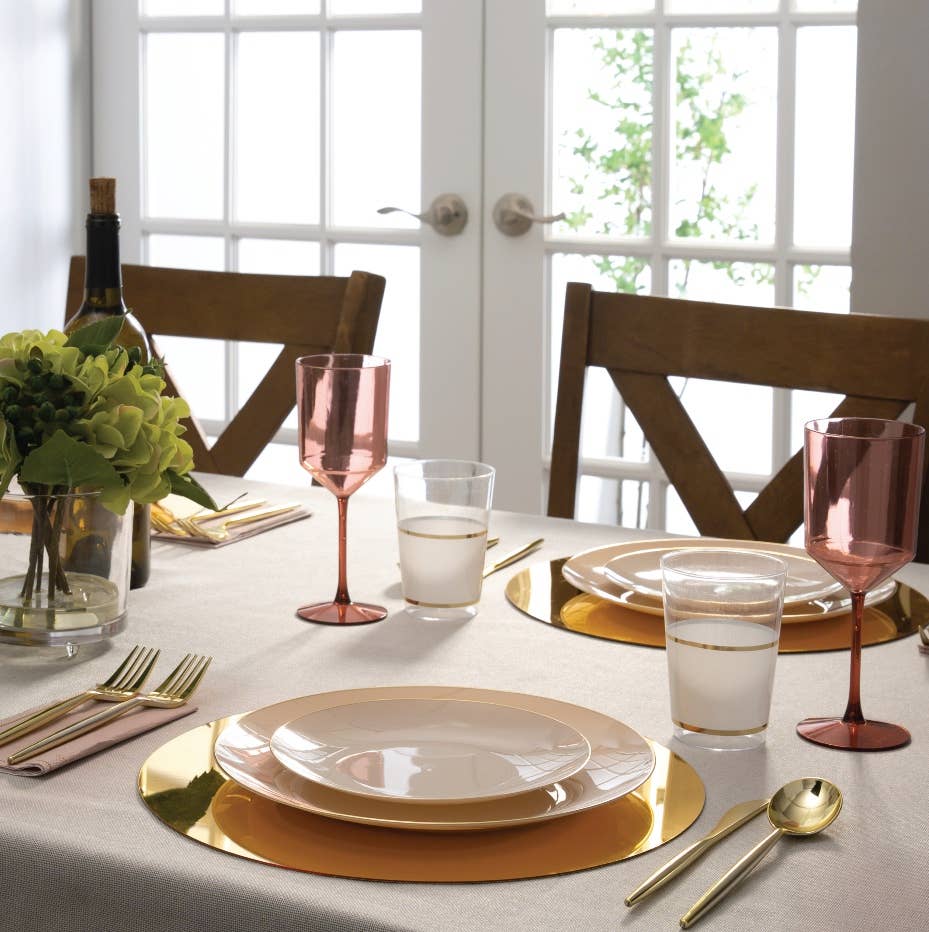 Luxe Party – wholesale Dinner plate – Round Linen • Gold Plastic Plates | 10 Pack2