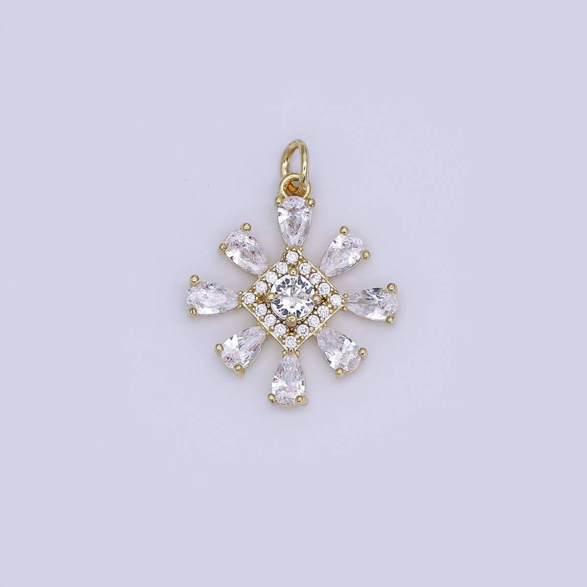 Aim Eternal - Wholesale Individual Charm/Pendant - 24K Gold Filled Mini Snow Flake CZ Winter Wonderland Charm | AJ-352