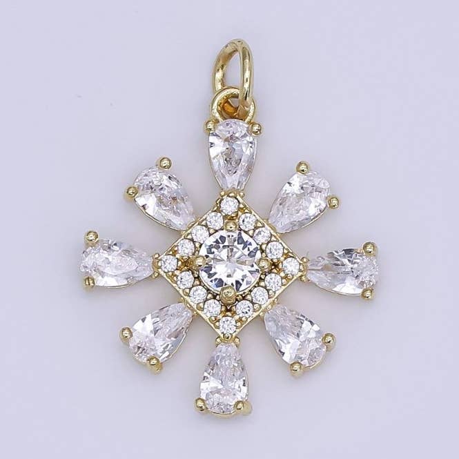 Aim Eternal - Wholesale Individual Charm/Pendant - 24K Gold Filled Mini Snow Flake CZ Winter Wonderland Charm | AJ-3520