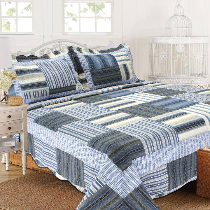 3-Piece Cotton Blend Reversible Quilt Set for wholesale by J&V TEXTILES