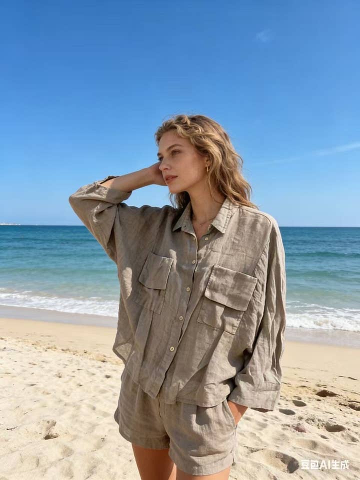 Camicia in lino RIF. 20451 per la vendita all'ingrosso da parte di LÉA & LUC