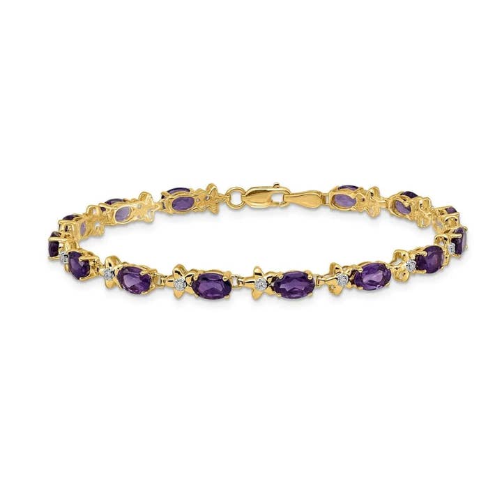 Bracciale Floreale in Oro 14K con Ametista Viola Autentica per la vendita all'ingrosso da parte di FCJ Jewelry LLC