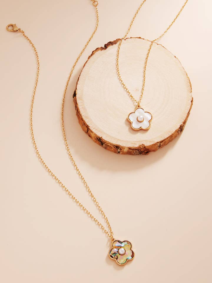 Flower Shaped Shell Paper Short Necklace for wholesale by Designature New York