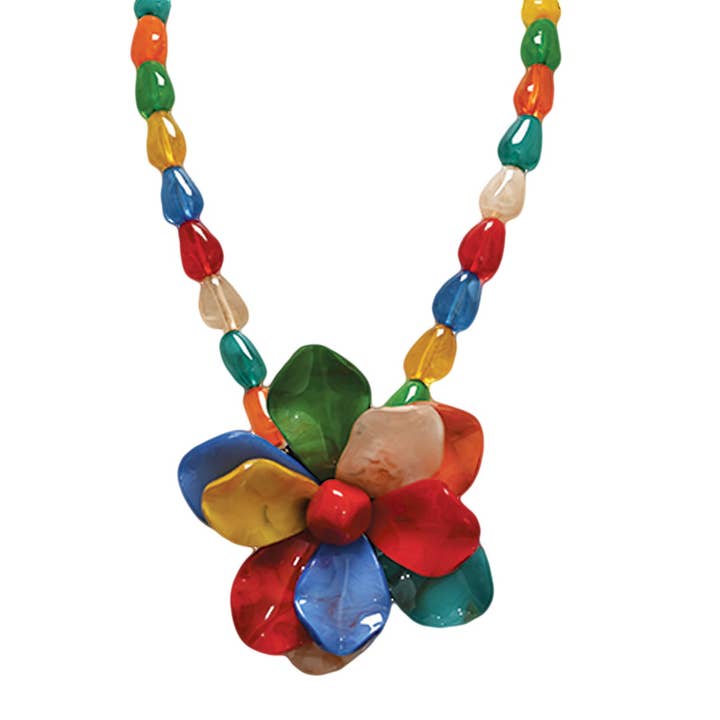 AMORINO SRL - Wholesale Beaded/pearl necklace - NECKLACE WITH BEADS AND RESIN FLOWER - FT24136A8403