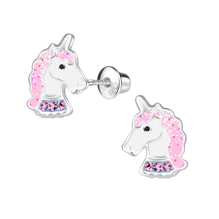 Sterling Silver Girls Stardust Unicorn Earrings for Kids for wholesale by Cherished Moments