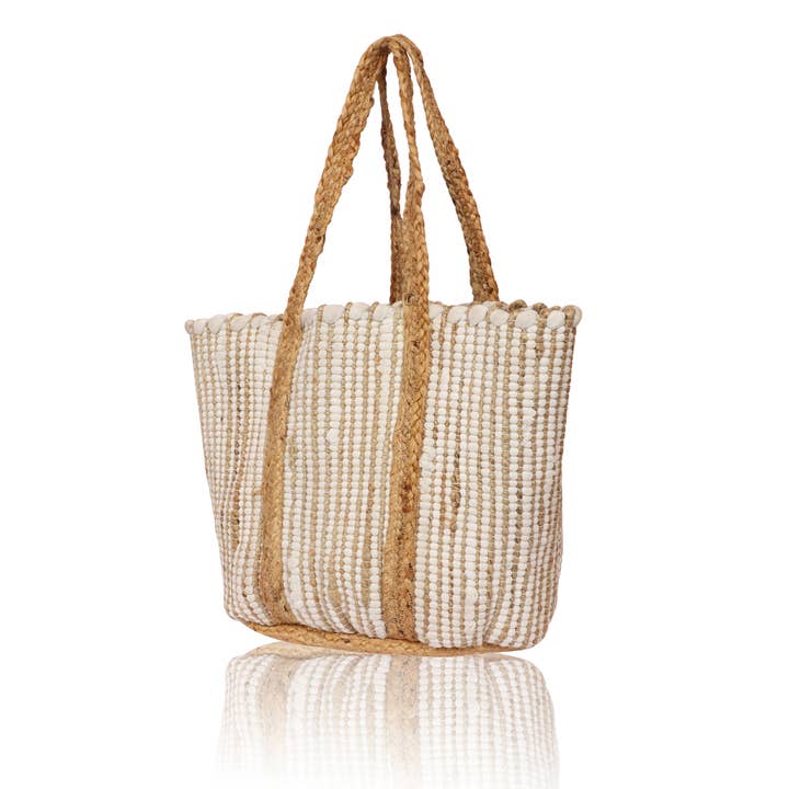 Cotton Jute Natural White Tote for wholesale by Chloe & Lex