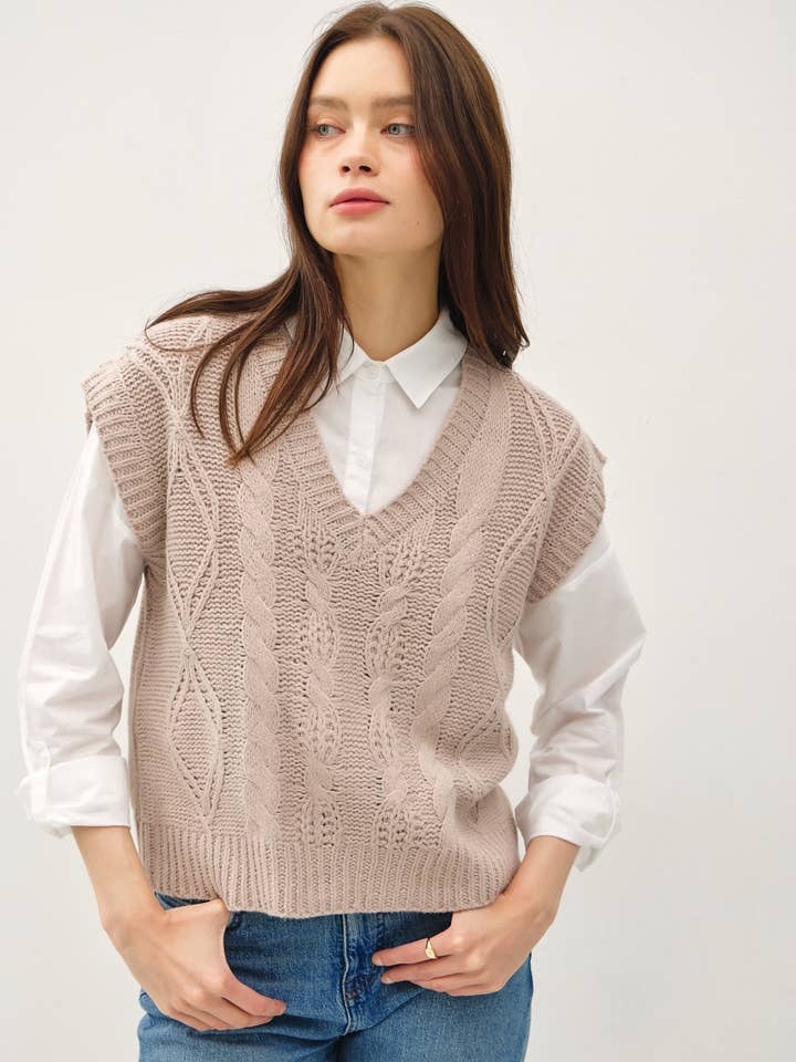 Be Cool - Wholesale Sweater Vest - Women's - CHUNKY CABLE KNIT SWEATER VEST