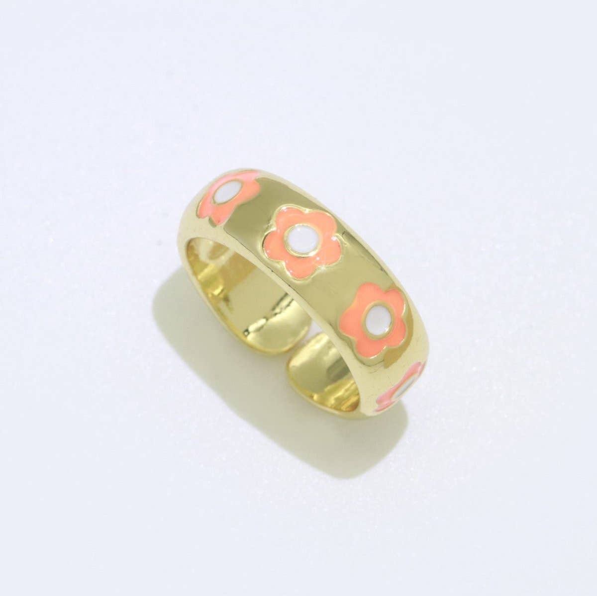 Aim Eternal – Anel de banda por atacado – Anel Ajustável Aberto com Margarida Dourada em Esmalte Joalharia Minimalista Empilhável Anel Midi S-021 ~ S-03025