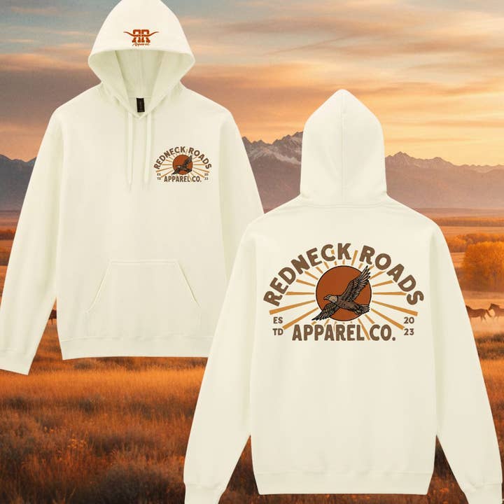 Le sweat à capuche premium mi-lourd Eagle pour la vente par Redneck Roads Apparel