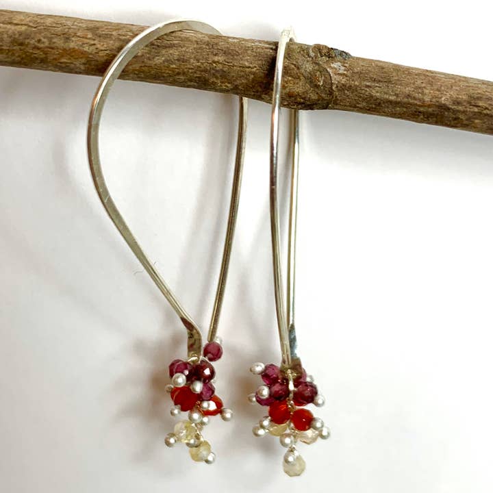 YedOmi Jewelry - Wholesale Hoop Earrings - XS Fire Tear Hoop Earrings in Citrine, Carnelian and Garnet4