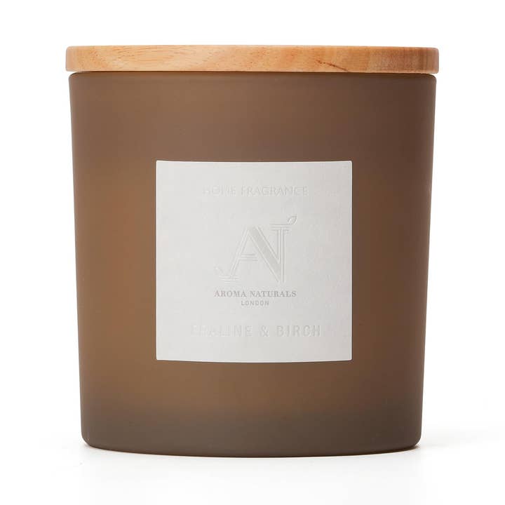 Frosted Decadence Praline & Birch Candle, Wooden Lid for wholesale by Aroma Naturals