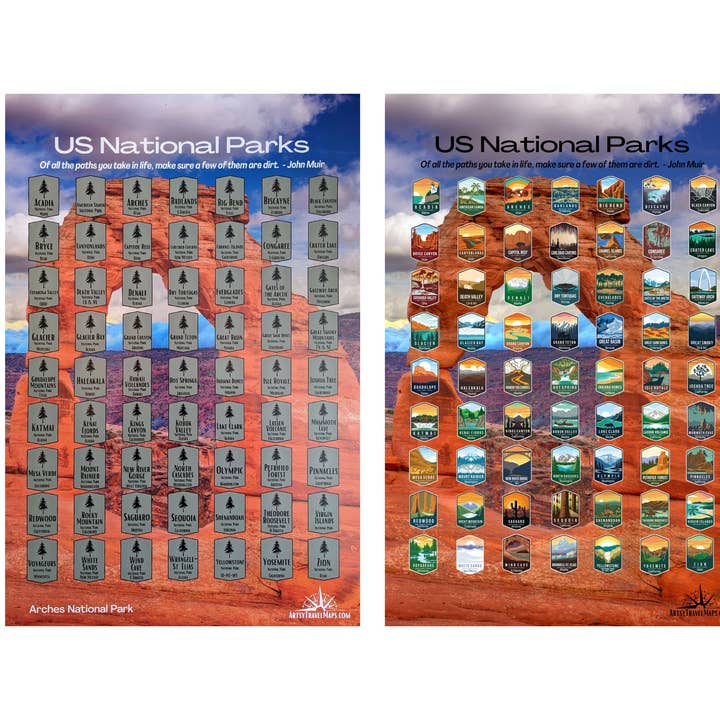 63 National Park Scratch-Off Map Travel Tracker Arches NP for wholesale by Artsy Travel Maps