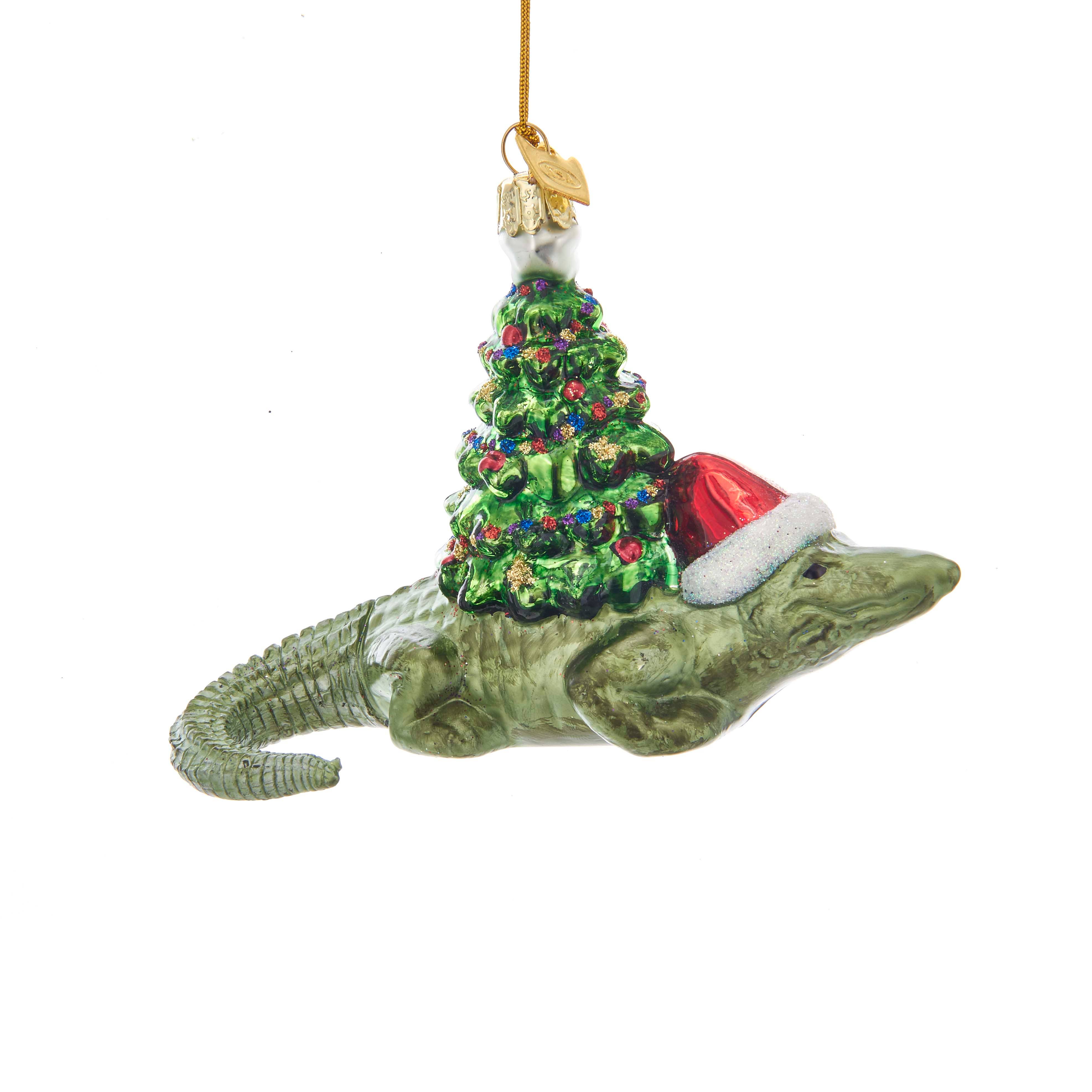 Kurt S. Adler, Inc. - Wholesale Ornament - 4.75"NOBLE GEM ALLIGATOR W/XMS TREE0