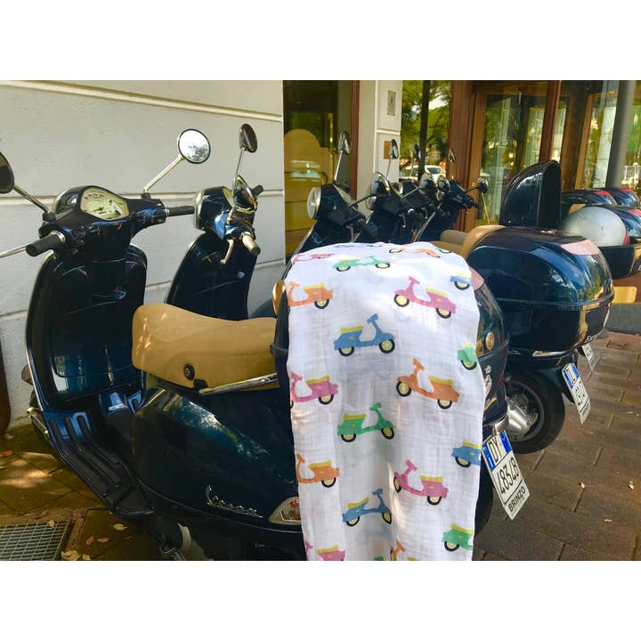 Scooter Muslin Swaddle Blanket for wholesale by Three Little Anchors