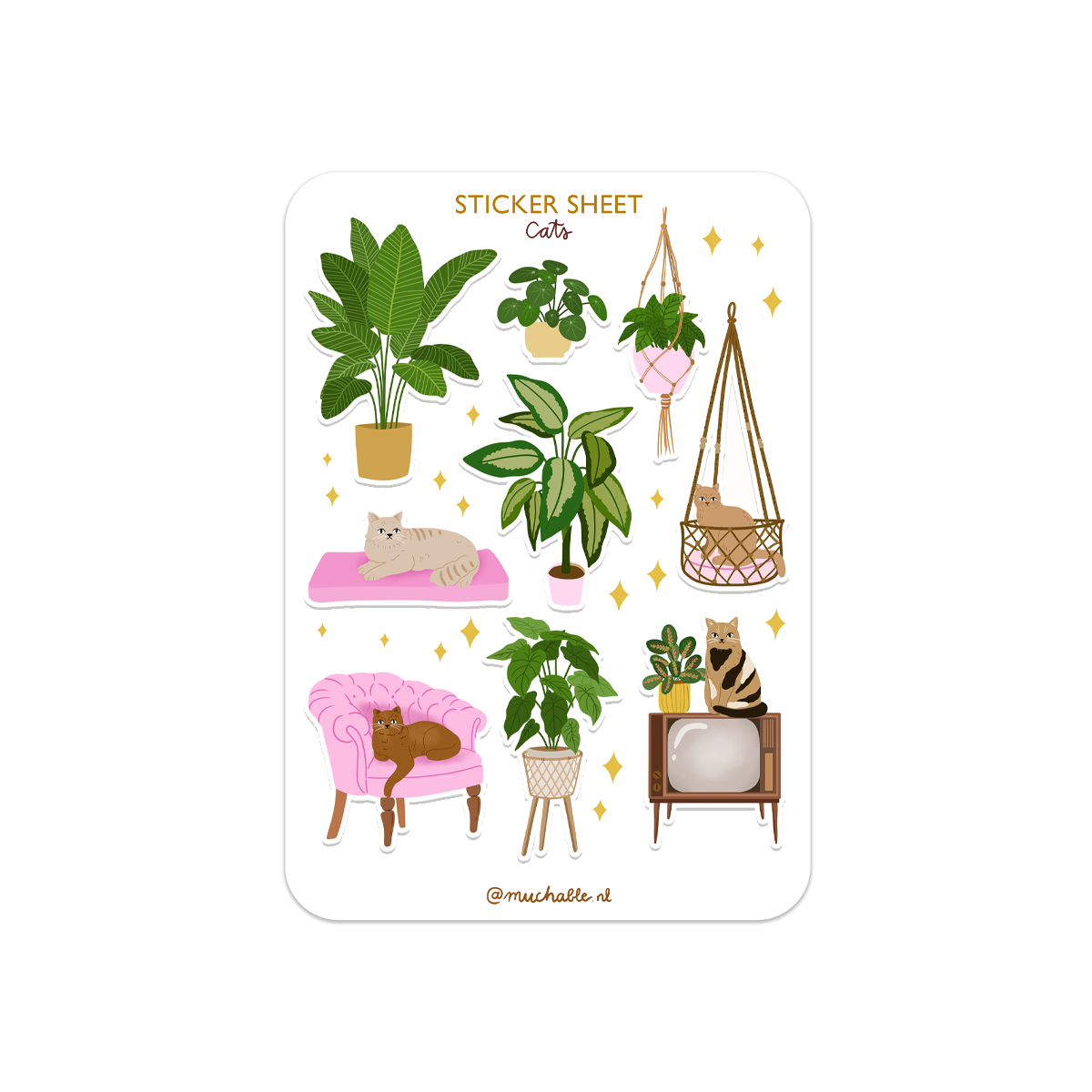 Muchable - Vente Autocollant - Feuille d'autocollants A6 - chats mignons0