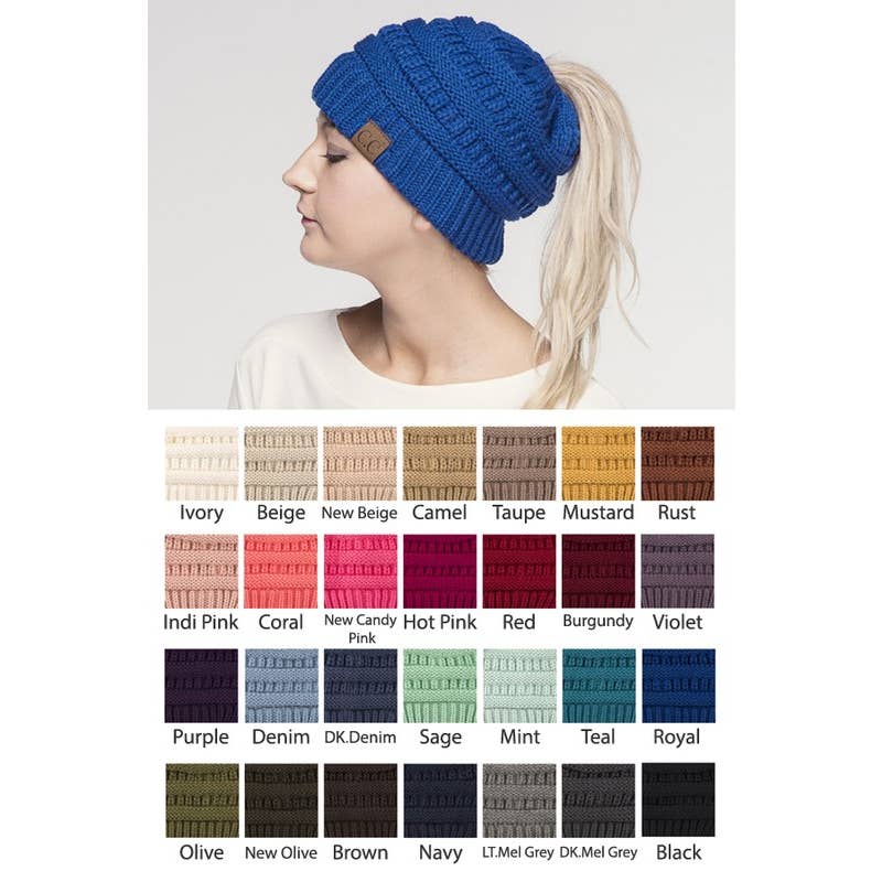 CC Messy Bun KNITTED BEANIE for wholesale by Suzie Q USA