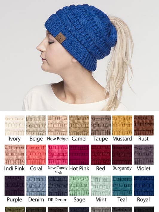 CC Messy Bun KNITTED BEANIE for wholesale by Suzie Q USA