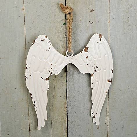 M10822- Distressed Metal Angel Wings-White 11inx13in for wholesale by Impressive Enterprises, Inc.