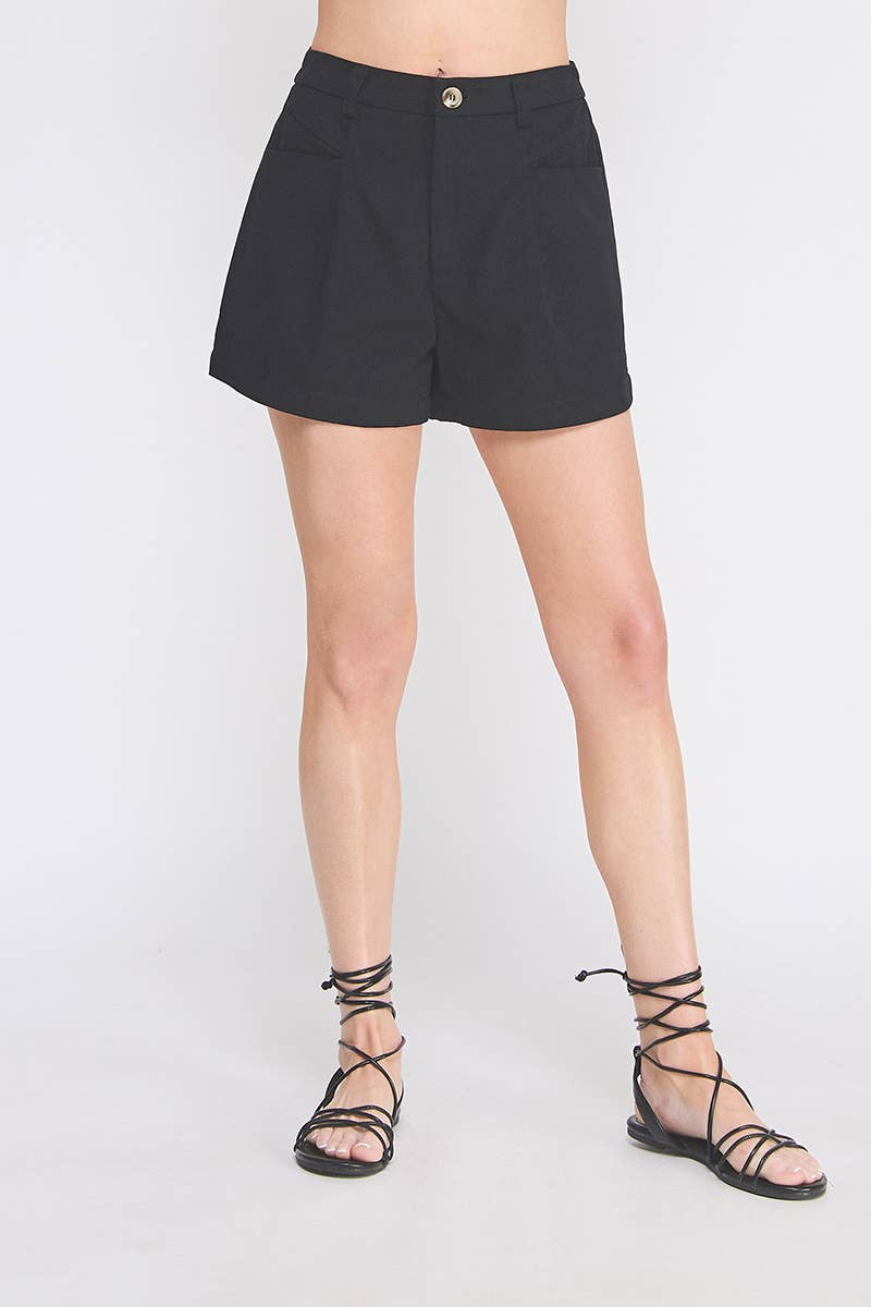Allie Rose - Wholesale Shorts - Women's - Twill Box Pleat Shorts with Pockets0