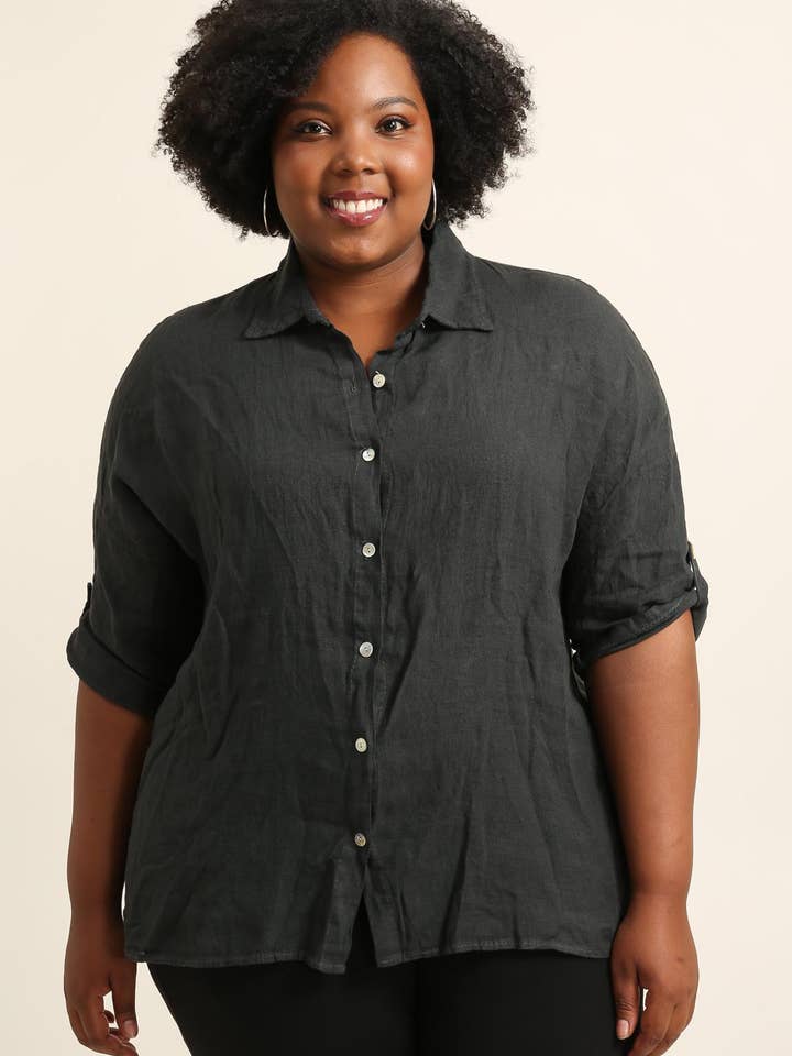 Lea & Luc - Grandes Tailles - Wholesale Button Down Shirt - Women's - Plus size linen shirt SKU 914837