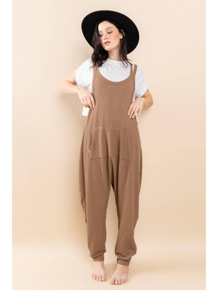 Ces Femme USA - Wholesale Jumpsuit - Women's - Textured Knit Harem Jumpsuit With Kangaroo Pocket / BC61527S