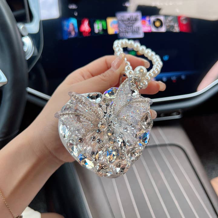 Luxury Crystal Butterfly Key Charm with Pearl Strap for wholesale by PEACH ACCESSORIES