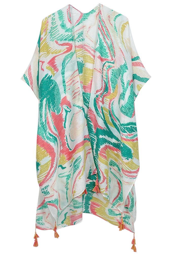 Hana - Wholesale Kimono - Women's - Abstract Print Tassel Summer Kimono0
