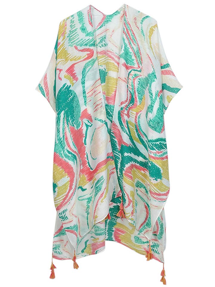 Hana - Wholesale Kimono - Women's - Abstract Print Tassel Summer Kimono