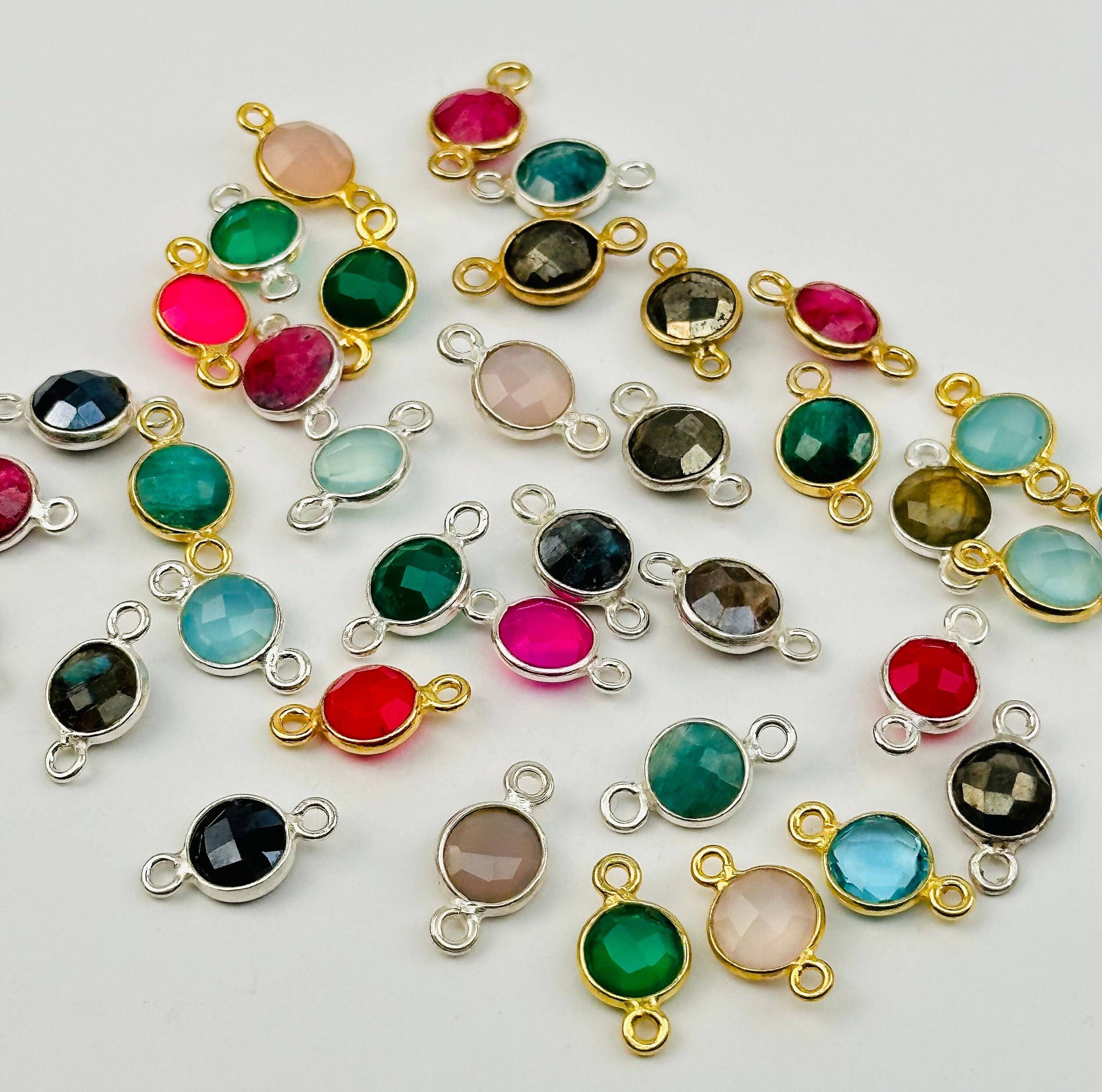 Jewelers Paradise – wholesale Individual charm/pendant – Gemstone Round Bezel Charm Connector - 6mm - Double Bail 5