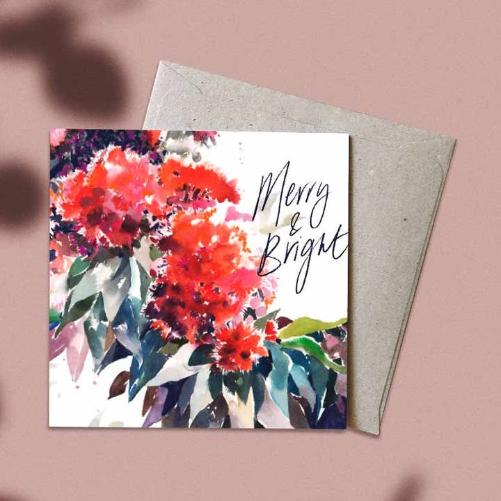 'Merry & Bright' Greeting Card for wholesale by Natalie Martin | Australian Watercolour Artist
