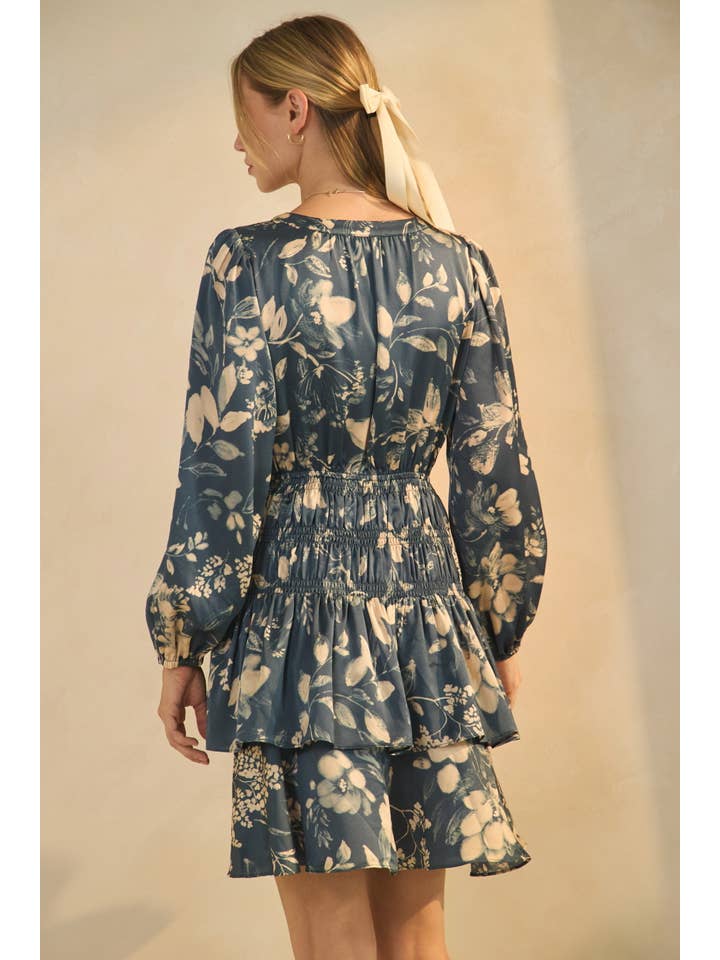 Azure Blue Combo Floral Printed Peplum Dress for wholesale on Faire4