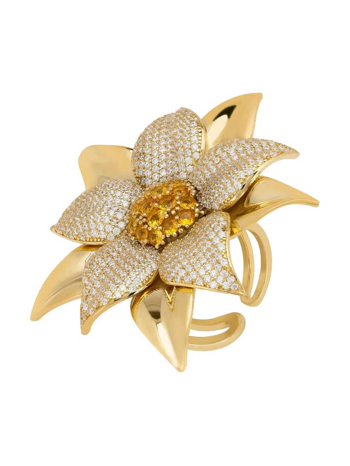 Marguerite Gänseblümchen Blumen Cocktailring Weißgold für den Großhandel von Latelita