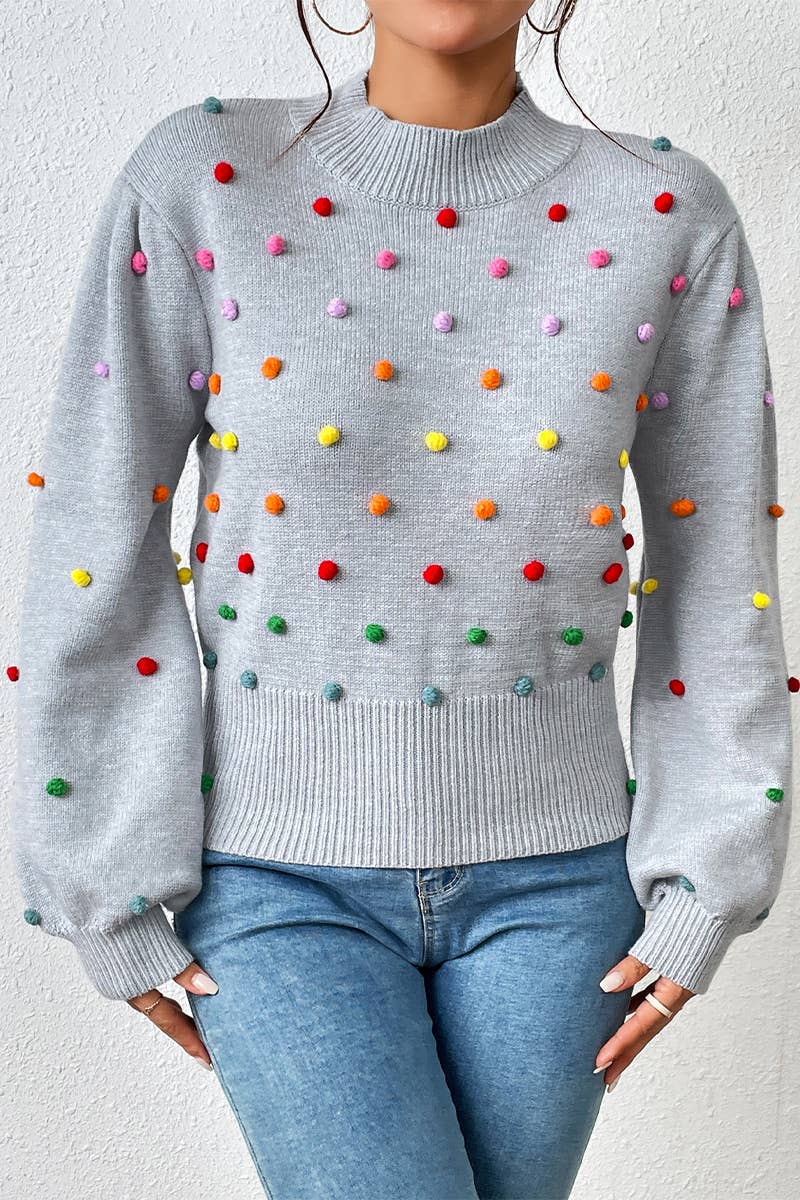 Lily Clothing - Wholesale Knit Sweater - Women's - WOMEN RIBBED HIGH NECK COLOR SWISS DOT JUMPER TOP_CWOSWL028010