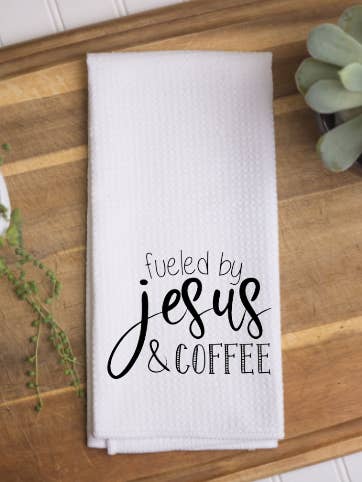 Jesus & Coffee Kitchen Towel, Dish Towel for wholesale by The Junkin’ Mamas