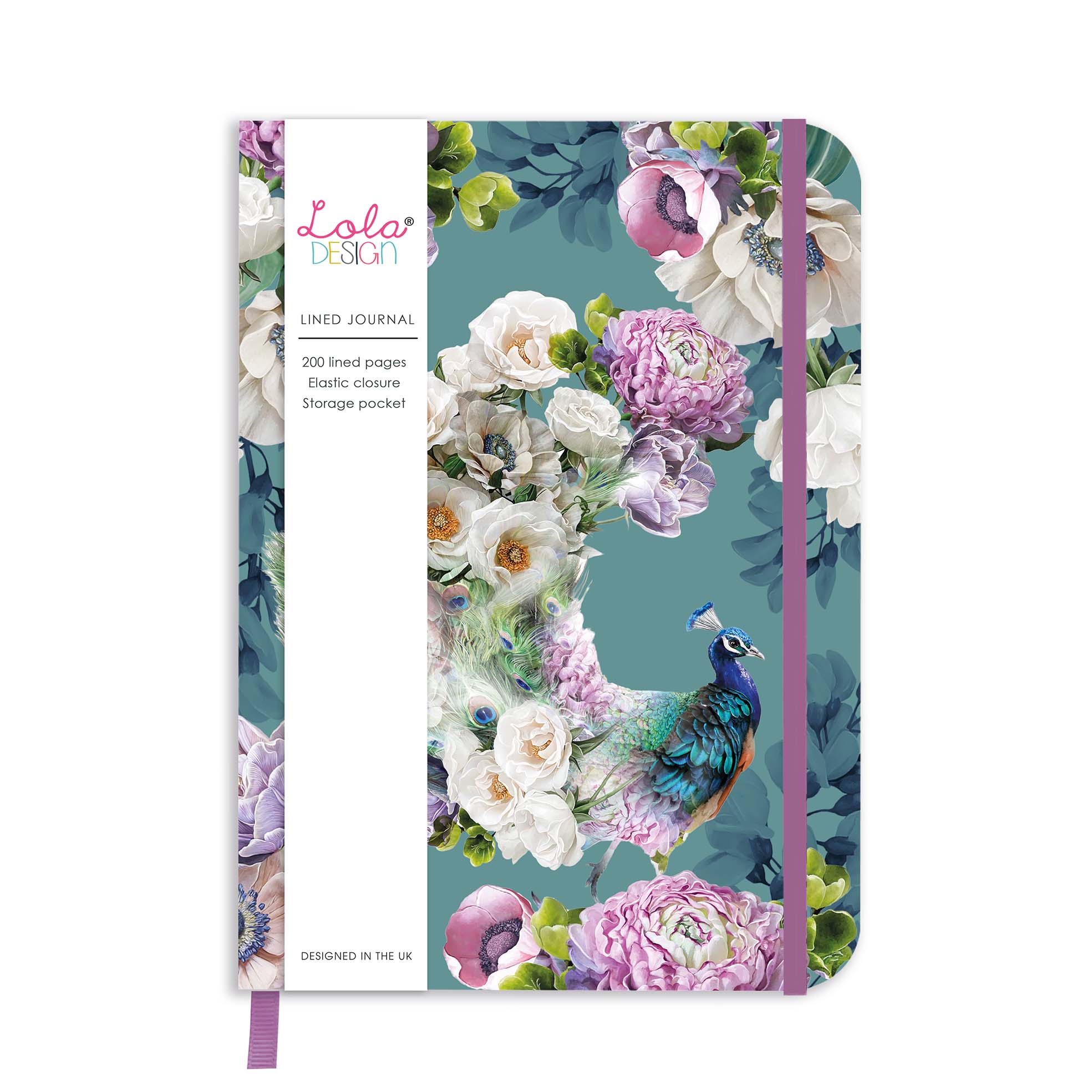 Lola Design Ltd – wholesale Journal/diary – Peacock Pattern Hardback Journal with Elastic Closure