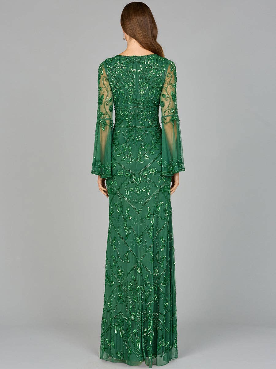 Lara New York - Vendita all'ingrosso Abito da sera - Donna - Abito con Perline a Maniche Lunghe a Campana e Collo Alto3