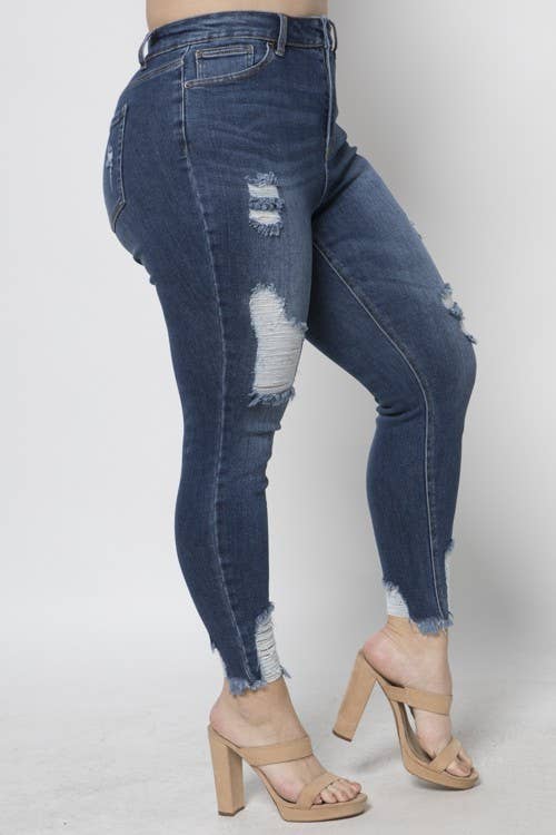 Curve Market - Vendita all'ingrosso Jeans - Donna - JEANS SKINNY CON GAMBA EFFETTO CONSUMATO TAGLIE FORTI1