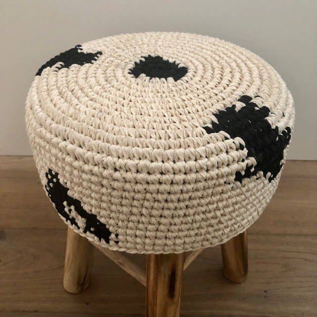 Luna-Leena - handmade in Nepal - Wholesale Stool - kidsstool with cow pattern cover - cotton crochet5