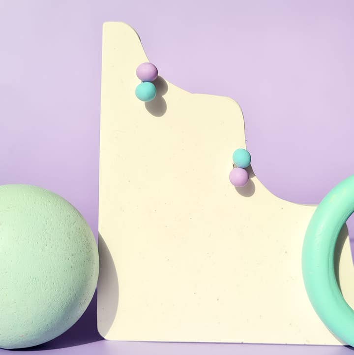 Polymer Clay Stud Earrings With 2 Dots - memphis Geometric for wholesale by Mono