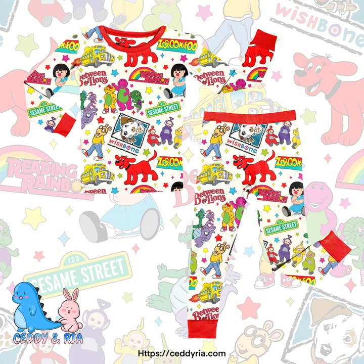 Nostalgi-figurer mashup bambus 2-delt sæt pyjamas for engroshandel hos CEDDY & RIA