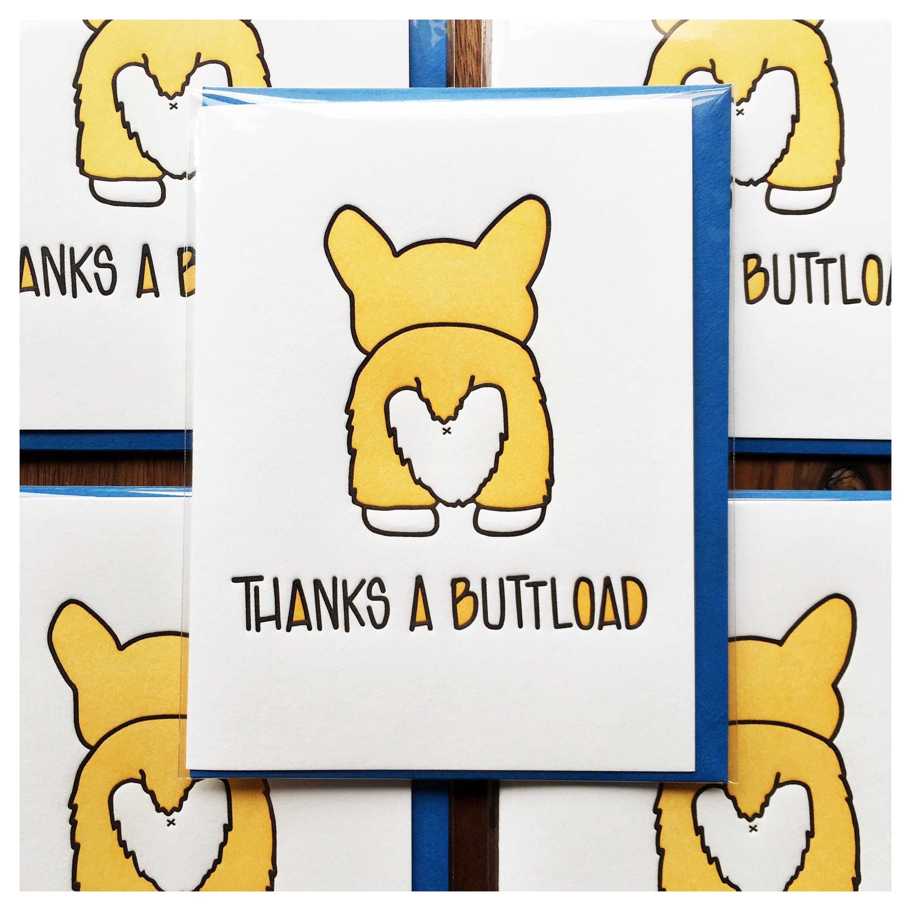 Kiss and Punch – Großhandel Dankeskarten – Danke an Buttload Corgi Butt Letterpress Karte2